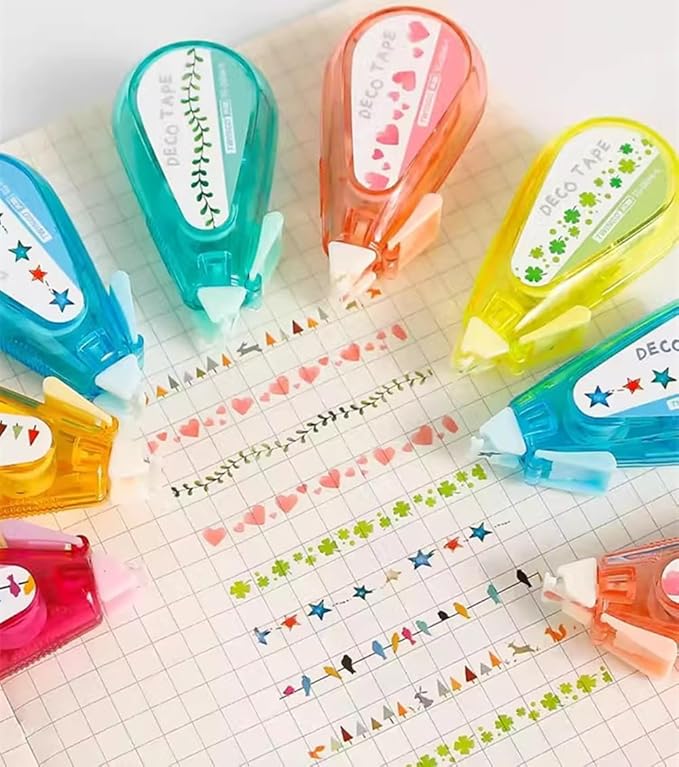 6Pcs Decorative Correction Tape, DIY Cartoon Pattern Decorative Tape, Decorative Curve Highlighter for Scrapbooking Greeting Card Letter Diary Stationery School Supplies