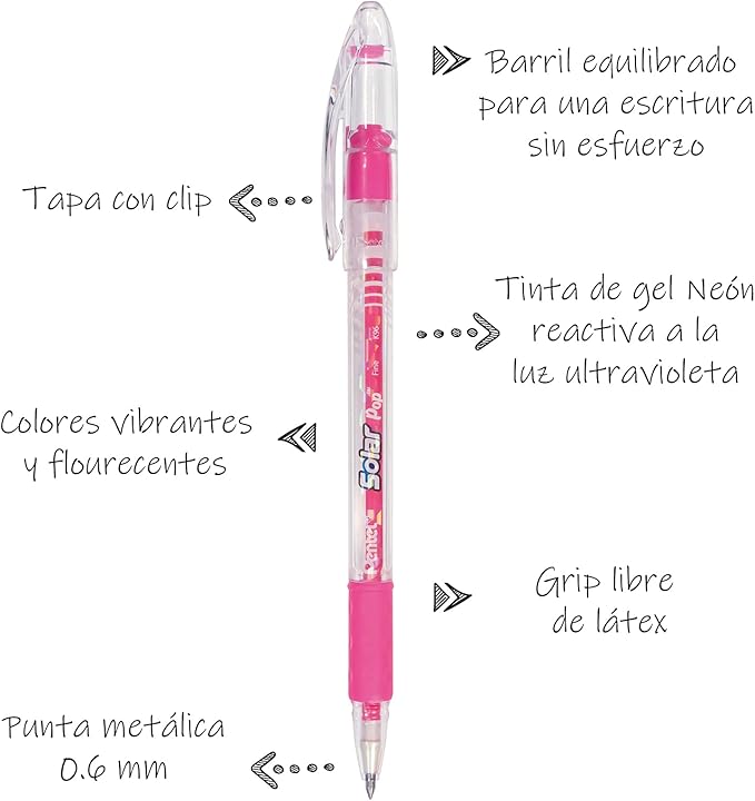 Pentel Solar Pop Neon Gel Pen, (0.6mm) Medium Line, Pink Ink - K96-P
