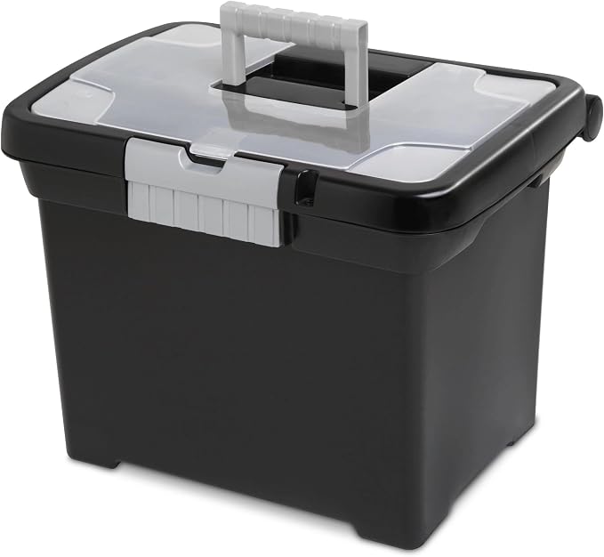 Lockable File Box, Stackable Document Organizer with Handle, Black | Portable structure, perfect for sorting papers and files in indoor storage spaces