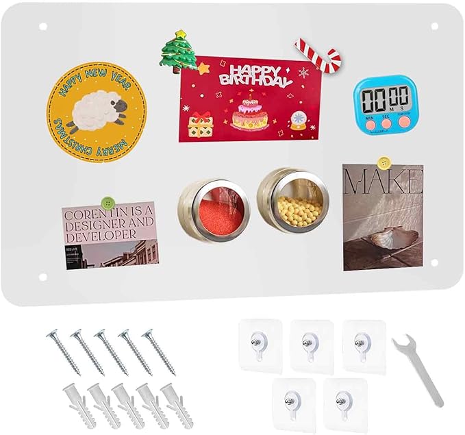 Magnetic Board 17.5" X 11.7" Magnet Board for Wall Stainless Steel Metal Magnetic Board for Wall for Magnet Display Photos Office Supplies Kitchen Stuff Bulletin Board Vision Board(White 1PC)