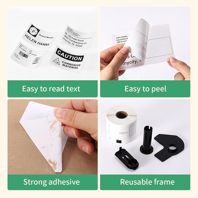 DK-1202 Labels Compatible Brother Die-Cut Shipping Label 62mm x 100mm(2-3/7 x 4 Inches) with One Refillable Cartridge for Brother QL 700 720NW 570 500 Printer and More (300 Labels Per Roll, 8 Rolls)