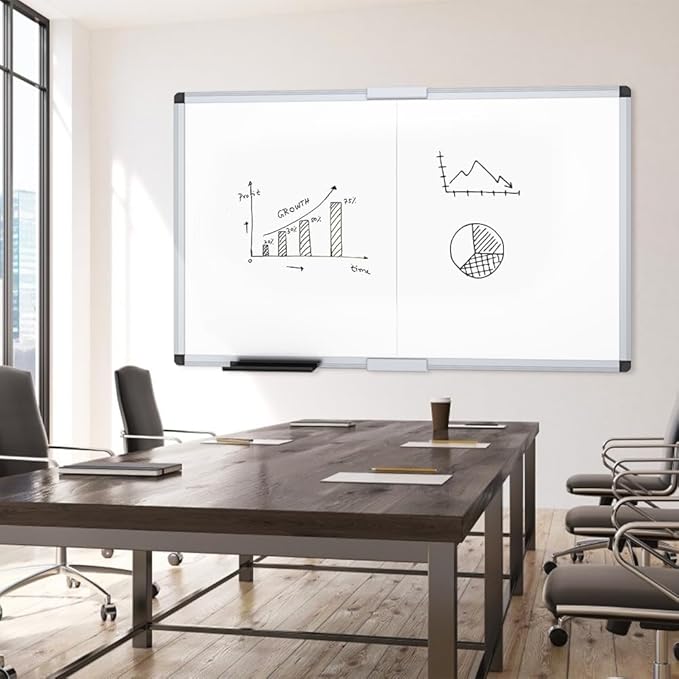 VIZ-PRO Magnetic Dry Erase Board, 60 X 36 Inches, Foldable Wall-Mounted Whiteboard with Silver Aluminum Frame & Marker Tray for School Office and Home 5' X 3'