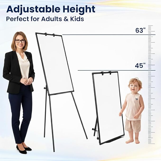 FORTUNO 36x24 Tripod Whiteboard, Magnetic Dry Erase Board with Stand,Height Adjustable Portable Sturdy White Board for Homeschool Office Classroom, Black