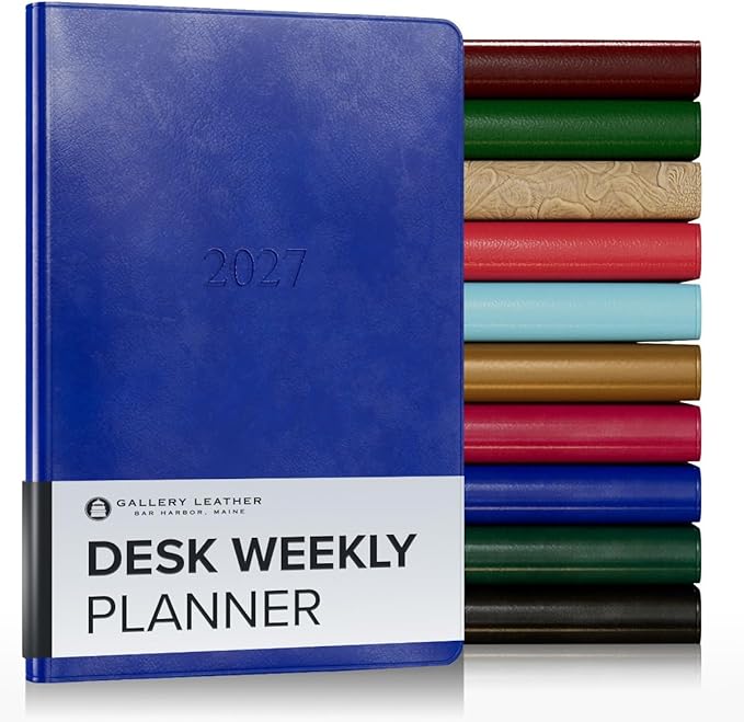 Gallery Leather Desk Weekly Monthly Planner 2027, Elegantly Bound Calendar Planner and Notebook with Stylish Gold-Gilded Page Edges, 12 Months - Acadia Malibu - 8x5.5"