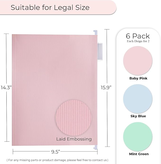 Y YOMA Legal Size - 6 Pack Extra Capacity Hanging File Folders Accordion Decorative Reinforced File Folder Cute Colored Expandable Folder for Office Home with 1/5-Cut Adjustable Tabs, Pastel Color