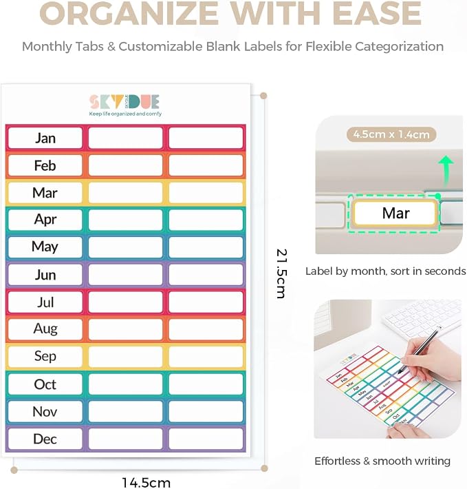 SKYDUE 13 Pocket Expanding File Folder, Accordion Document Organizer with Monthly Labels, A4 & Letter Size for Tax Records, Medical Files, Receipts, Home Office Brown
