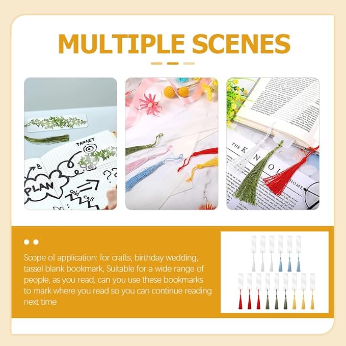 30 Pcs Acrylic Sublimation Bookmark Blank Heat, Transfer Aluminum Metal Bookmarks, Heat Transfer Craft Tag with Colorful Tassels for DIY Reading Projects Crafts, 4.72''x1.26''