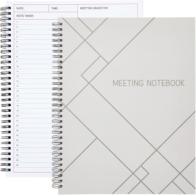 Juvale Meeting Notebook for Work - Spiral-Bound Planner Notebook for Work Planner & Office Supplies - Agenda & To Do List Notepad - 11 x 8.5 In, White, Pack of 2