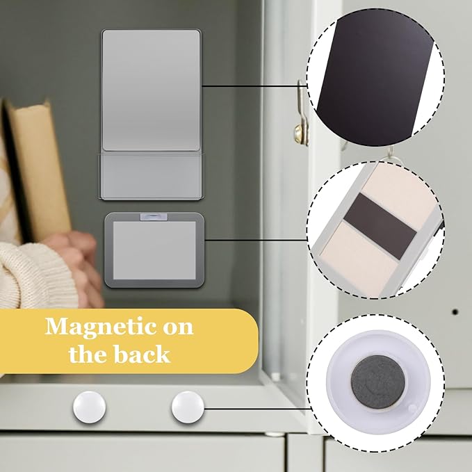 Fuyoooo Magnetic Locker Accessories Back to School Essentials Include Magnetic Mirror with Holder Magnet Mesh Pen Holder Small Whiteboard and Magnet for Office School Locker Organizer(Classic,Gray)