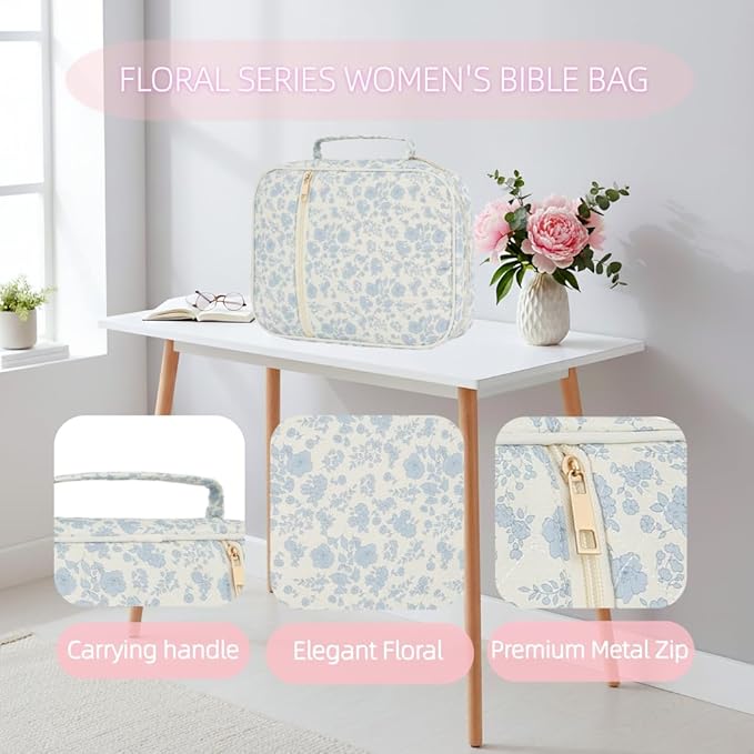 Bible Cover Case for Women Large Bible Cover Bag Bible Study Supplies Accessories Handle Quilted Bible Carrying Case for Girls Christian Gifts for Women
