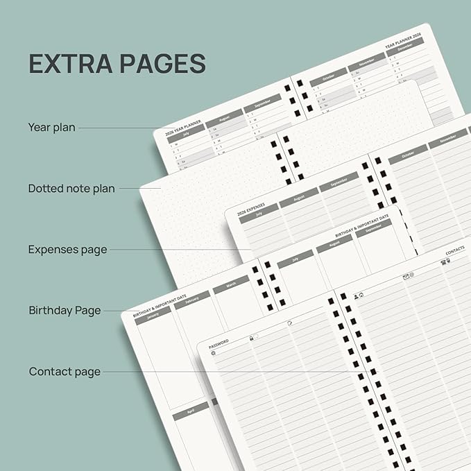 POPRUN 2026-2027 Daily Planner One Page Per Day, 5.75" x 8.5", Academic Daily Calendar Book with July 2026 to June 2027, Hardcover Appointment Book with Hourly Time Slots, Spiral Bound, Monthly Tabs - Dark Green