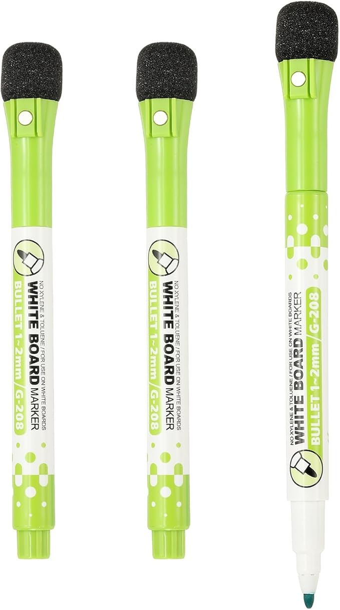 PATIKIL Magnetic Whiteboard Pen, Fine Tip Dry Erase Green White Board Markers with Eraser Whiteboard Calendar Supplies for Classroom Office, 3 Pcs, 1-2mm Tip