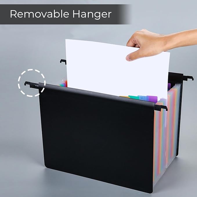 Y YOMA Plastic Expanding Hanging File Folders, 25 Innovative 1.2" Accordian Pockets, Extra Capacity, Legal Size Heavy Duty Filing Cabinet Folders - 1 Pack, Black