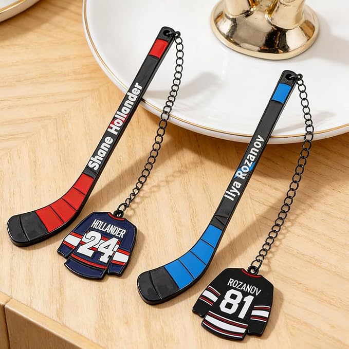 Heated Rivalry Inspired Ice Hockey Stick Bookmark, Hockey Rivals Ilya Rozanov 81 Shane Hollander 24 Metal Bookmarks Gifts Accessories for Fans Women Men Birthday Book Lovers (2pcs Ice Hockey Stick)
