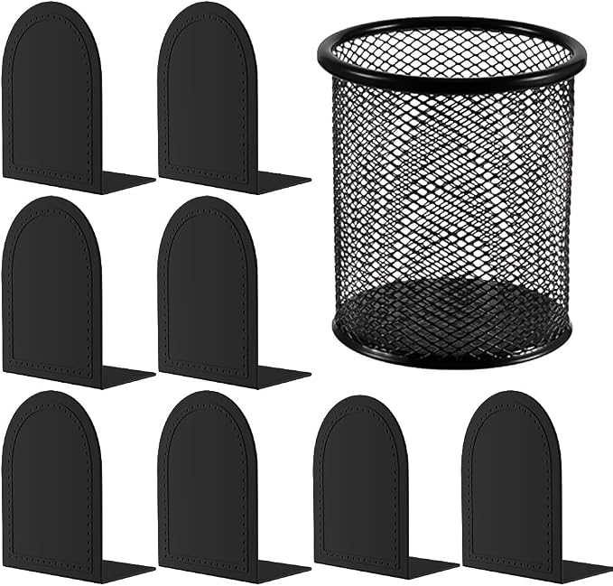 4 Pair Book Ends Metal BookEnds Universal Economy Bookend (Black, 4 Pair)