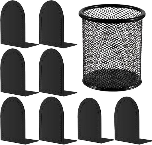 4 Pair Book Ends Metal BookEnds Universal Economy Bookend (Black, 4 Pair)