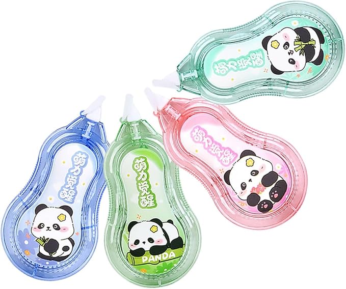 SHINEOFI 4pcs Correction Tape for Students, Portable Mini Correction Tapes with Cartoon Panda Design in Pink, Blue, Green, and Cyan, Convenient Office and School Supplies for Classroom Use