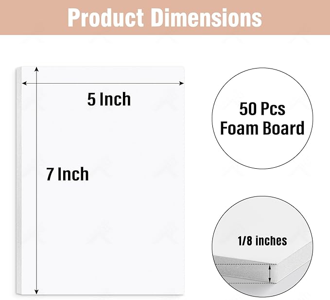 Golden State Art, Pack of 50, Foam Core Backing Boards (1/8" Thick, 5x7 White)