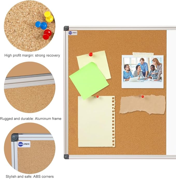 White Board and Cork Board Combo - 36 x 24 Inches Large Dry Erase Whiteboard and Bulletin Board, Magnetic Wall Pin Display Board for Home, Classroom & Office, 24"x36" Cork