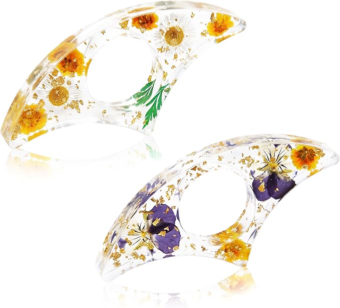 Book Page Holder, Tumwisk 2PCS Book Holder Thumb, Resin Dried Flower Page Holder, Reading Accessories for Reading Lovers, Thumb Bookmark Gifts for Readers Women（Purple and Orange