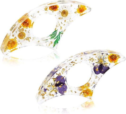 Book Page Holder, Tumwisk 2PCS Book Holder Thumb, Resin Dried Flower Page Holder, Reading Accessories for Reading Lovers, Thumb Bookmark Gifts for Readers Women（Purple and Orange