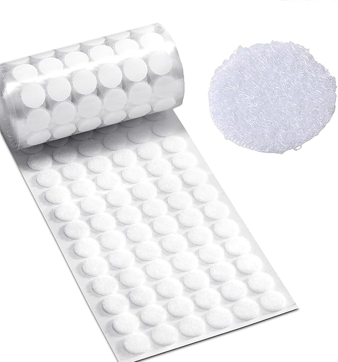 1000pcs Loop Side Adhesive Tapes Sticky Back Dots, 3/4" Diameter, White