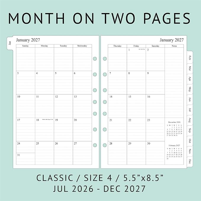 newestor 2026-2027 Monthly Planner Refills 5.5" x 8.5" for Mini Binder, 19 Months from Jun 2026 to Dec 2027, Desk Size