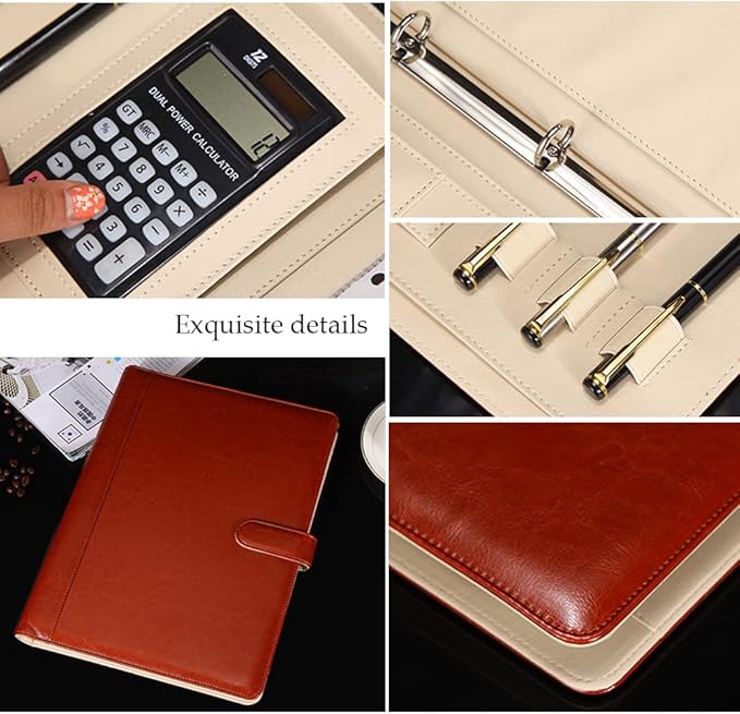 Professional Portfolio Leather Business Padfolio Notebook with Letter Size Clipboard, A4 Portfolio Binder & Organizer Folder (Brown)