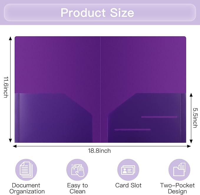 EOOUT 24pcs Folders with Pockets, Plastic Pocket Folders, 2 Pocket Folders with 2 Business Card Holder, 6 Colors, Letter Size, A4 Size, for Office, Teaching, Students and School