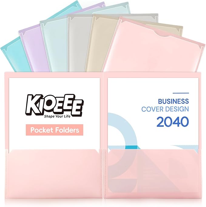 Plastic Folders with Clear Front Pocket (6 Pack) with 2 Pockets, Heavy Duty Letter Size Colored Folders for School Office