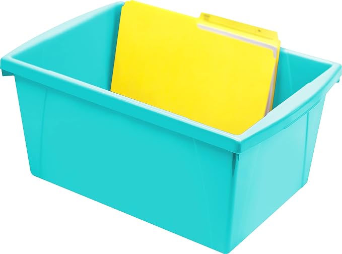 Storex 5.5 Gallon Storage Bin – Plastic Classroom Organizer for Books and Supplies, Teal, 1-Pack (61478C06C)