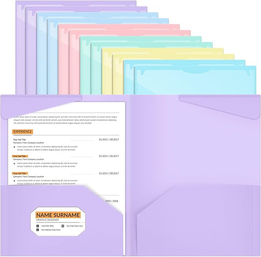 Henoyso 12 Pack Pastel Plastic Folders with Clear Front Pockets Heavy Duty File Folders with 2 Pockets and Card Slot for Student Communication School Office Presentation Report