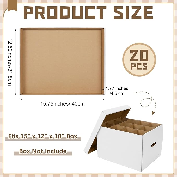 Gilprop 20 Pack File Box Lids, Fits for 15" x 12" x 10" Cardboard Letter or Legal File Moving Boxes Covers for Packing Moving and Storage Supplies, Box Not Include(White)