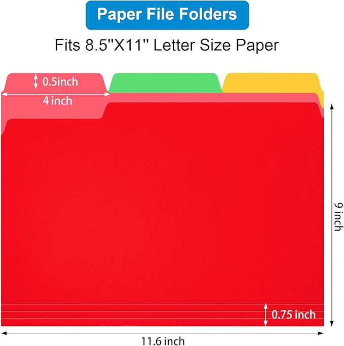 HABGP 150 Pack Manilla Folders 8.5 x 11 Inch, 1/3-Cut Tab Colored File Folders Letter Size, Paper File Folders, Manila Folders Home Office School Supplies for Documents Files, Assorted 5 Colors