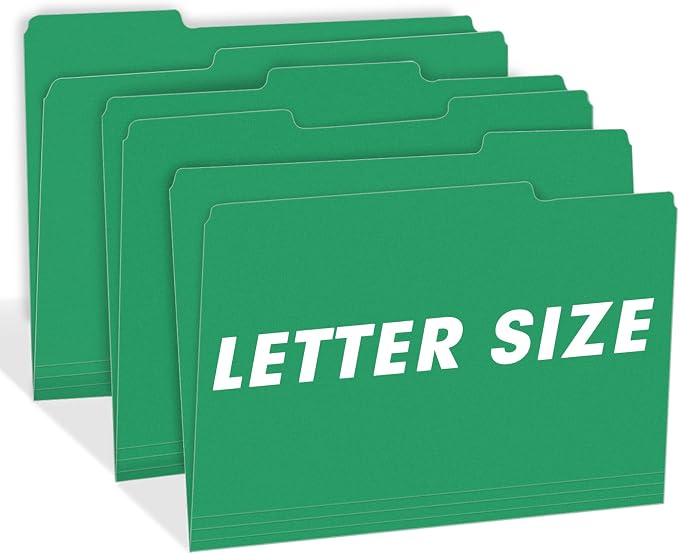 File Folder, RAZCC 100 Pack 1/3 Cut Tab File Folders Letter Size, Creen, Colored Folders with Tab Great for Organizing and Easy File Storage