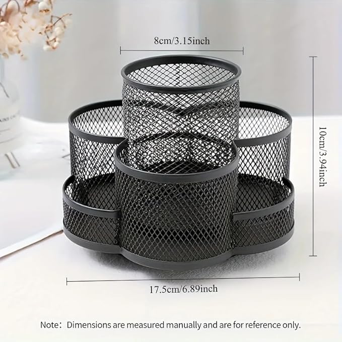 Grid Desktop Storage Box, 7-Compartment Individual Storage Boxes, Rotatable, Metal Material, 6.89 inches wide, 3.94 inches high (Black)
