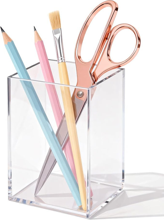 Clear Acrylic Pen Holder, Acrylic Makeup Brush Storage Organizer, Pencil Pen Holder for Desk, Modern Desktop Accessories for Office School Home Supplies