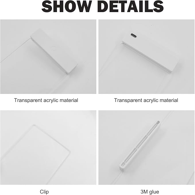 LED Memo Board with Sticky Note Holder, Office Supplies, Monitor Memo Board, Clear Acrylic Computer Monitor Organizer, Work from Home Essentials, Multifunction Workspace Accessories (White-L)