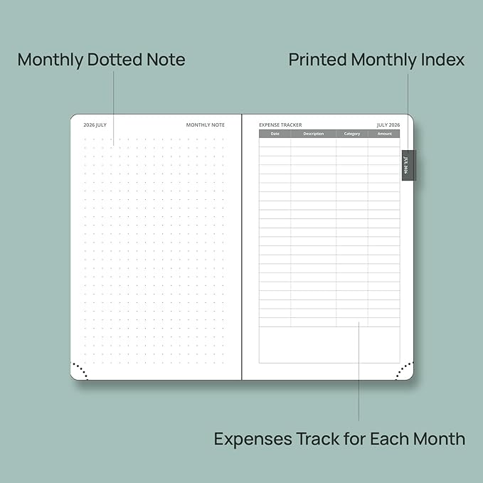 POPRUN Pocket Monthly Planner 2026-2027 (Pocket- 4''x 6.25''Soft Leather Cover) - 18 Month Calendar Book for Purse (Jul.2026-Dec.2027), 100 GSM Thick Paper - Brown