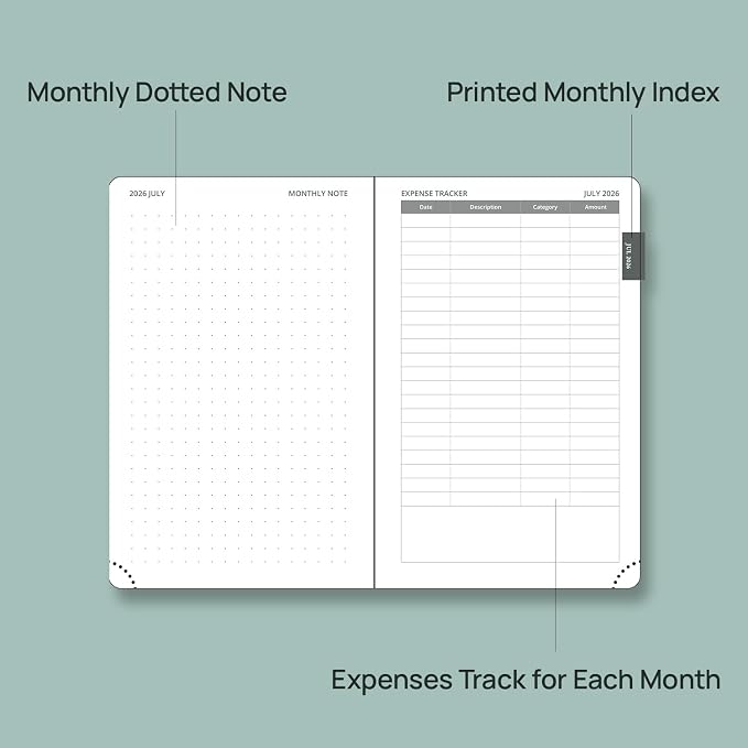 POPRUN Pocket Monthly Planner 2026-2027 (Pocket- 4''x 6.25''Soft Leather Cover) - 18 Month Calendar Book for Purse (Jul.2026-Dec.2027), 100 GSM Thick Paper - Black