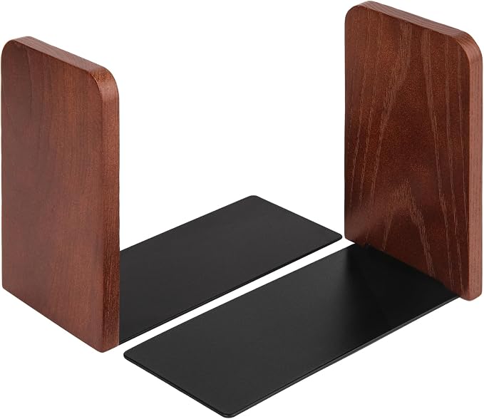 Book Ends, Black Wooden Bookends for Shelves - Heavy Duty Non-Slip Book Organizers, Upgraded Decorative Bookend Holders for Home, Kitchen, Office, Set of 2 Book Stopper, Small