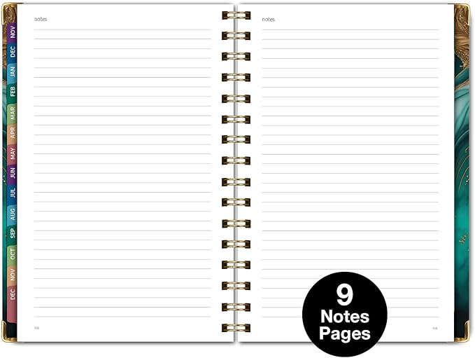 HARDCOVER 2026 Planner, 5.5"x8": 14 Months (November 2025 - December 2026), Daily Weekly Monthly Planner, Yearly Agenda, Bookmark, Pocket Folder and Sticky Note Set (Teal Gold Marble)