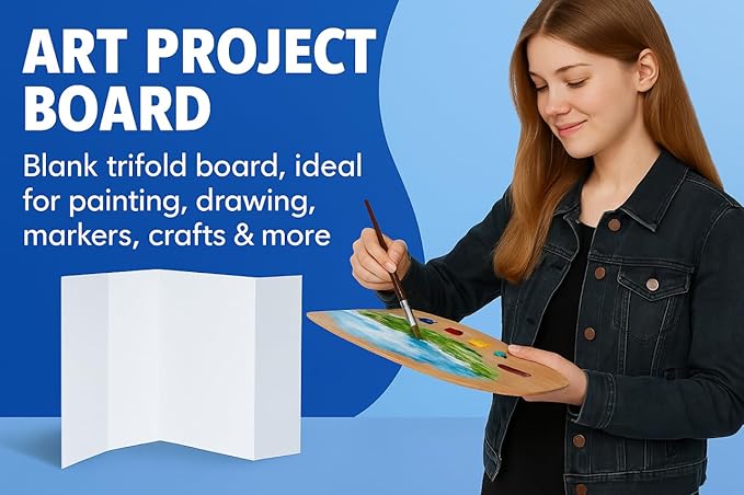 Reusable & Durable Plastic Trifold Board 24" x 16" - 5 Pack is Esay to Paint, Erase and Stick imagens. This Posterboard is Perfect for School Projects & Presentations.