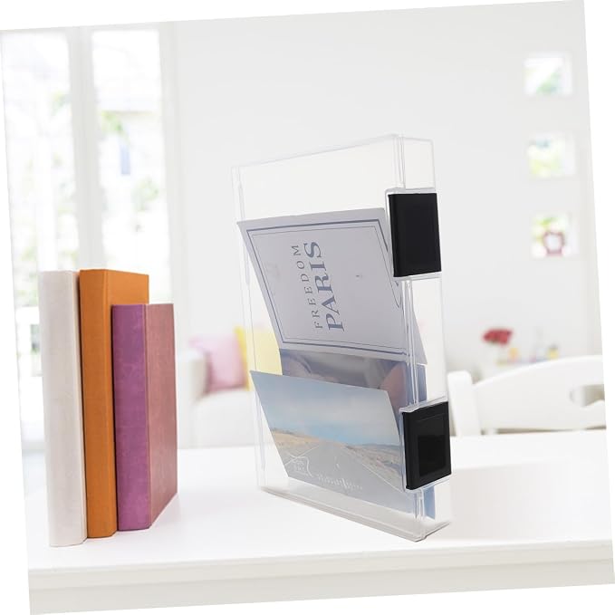 MAGICLULU A5 File Storage Box Plastic Desktop Organizer with Lid for Document and Paper Storage Office and Home Use
