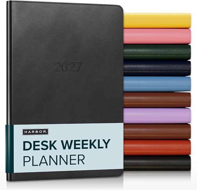 Harbor Desk Weekly Monthly Planner 2027 - Calendar Planner and Notebook, Durable Faux Leather, 192 Pages, Softcover & Book Bound - Cambridge Black - 8x5.5"