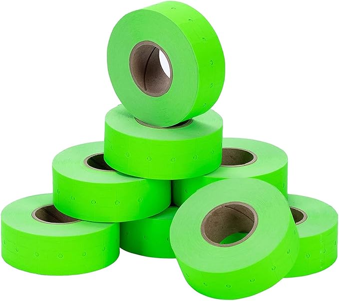 Perco 1 Line Fluorescent Green Labels - 1 Sleeve, 8,000 Blank Pricing Labels Bundled w Perco Sale Labels for Perco 1 Line Labeler Gun, Fluorescent Red - 1 Sleeve, 8,000 Labels
