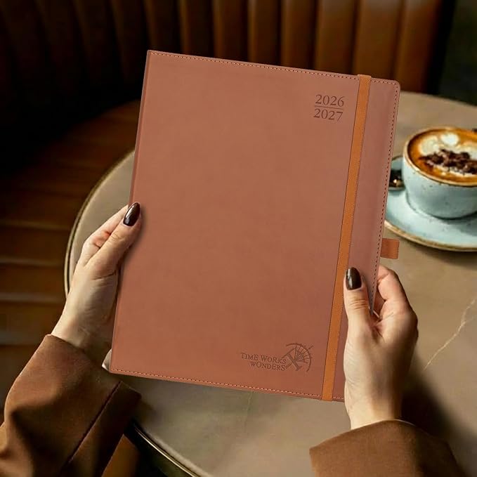 POPRUN Monthly Planner 2026-2027 (Large- 8.5" x 10.5" Soft Cover), 18-Month Calendar Book (Jul.2026-Dec.2027), Calendar Planner with Monthly Tabs & Pocket, 100 GSM Paper - Celadon Green