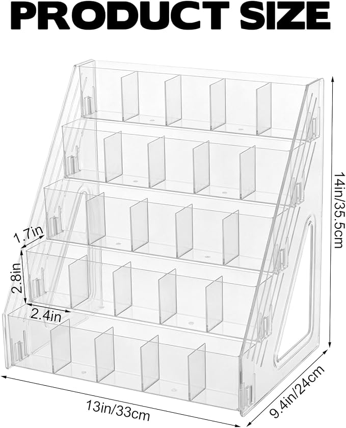 YEXEXINM 5 Tier Acrylic Desk Organizer with 25 Compartments Clear Pen Holder for Pens Pencils Markers and Art Supplies Large Capacity Desk Storage Rack for Home Classroom Office and Art Studio
