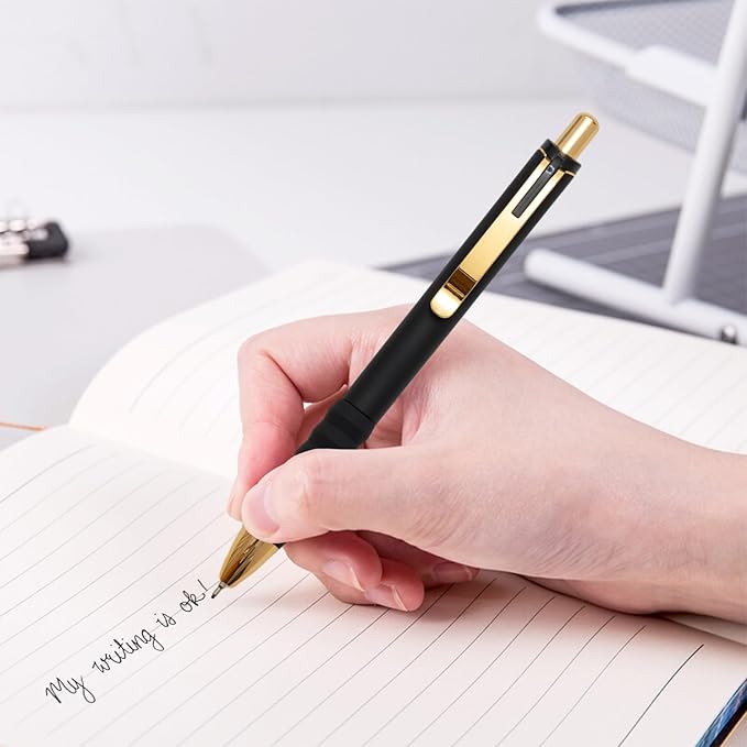 Aisibeiger Ballpoint Pens Black Ink Ball Point Pen with Super Soft Grip Medium Point 1.0mm Office Pens (Gold 12-count)