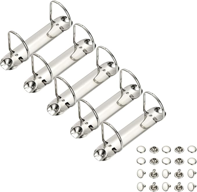 PATIKIL B7 2 Hole Ring Binder Mechanisms, 5 Set 1.5" D Ring Replacement Binder Planner Loose Leaf Binding Spines for Organizers DIY Fill Paper Storage Folder Accessories, 26mm Silver Tone